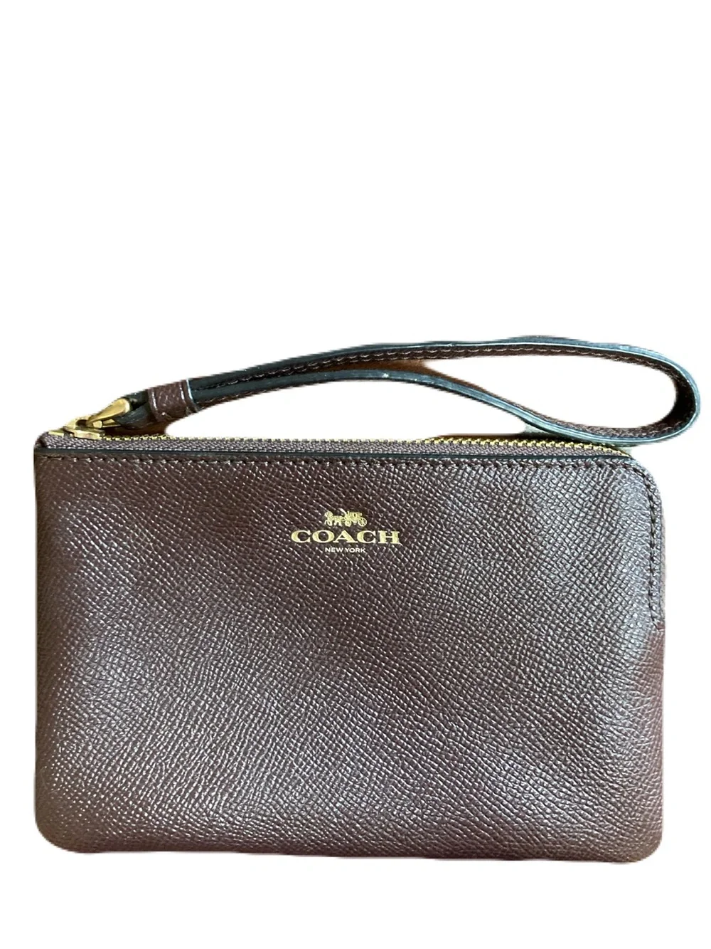 Coach Corner Zip Wristlet Dark Merlot Crossgrain Leather Gold-Tone Hardware